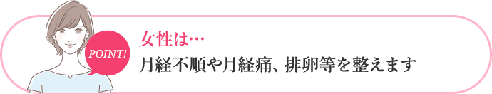 女性は…月経不順や月経痛、排卵等を整えます