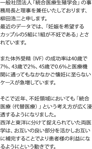 近年、不妊領域においても「統合医療(代替医療)」という考え方が広く